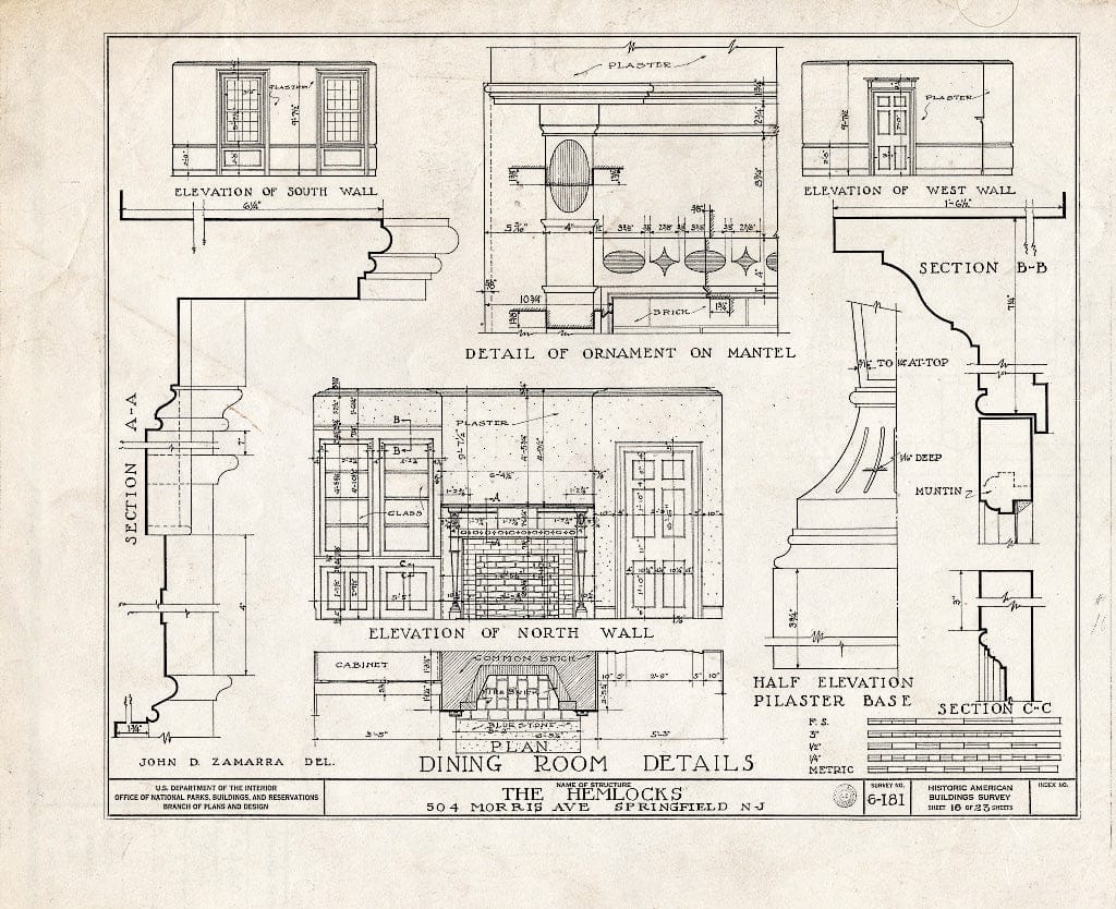 Blueprint HABS NJ,20-SPRIF,2- (Sheet 16 of 23) - Bonnel House, 504 Morris Avenue, Springfield, Union County, NJ