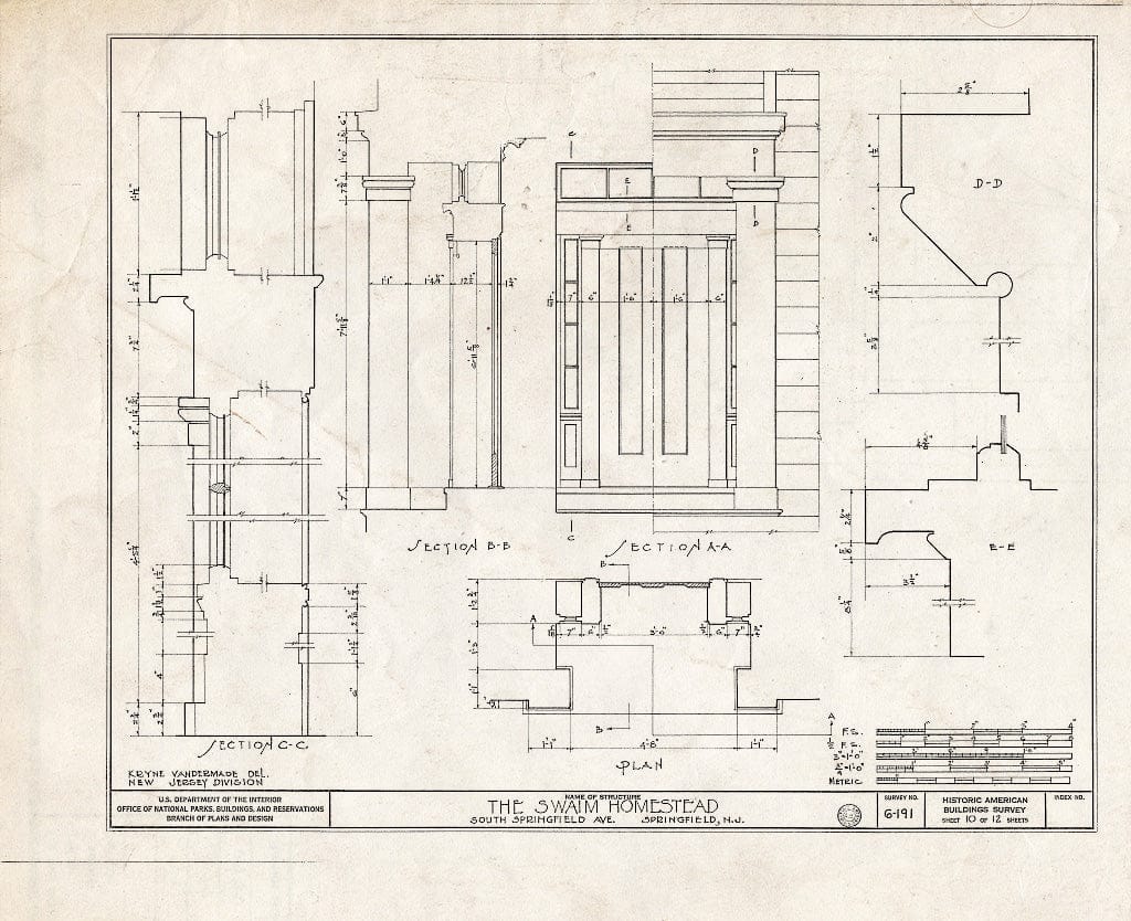 Blueprint HABS NJ,20-SPRIF,4- (Sheet 10 of 12) - Swaim Homestead, South Springfield Avenue, Springfield, Union County, NJ