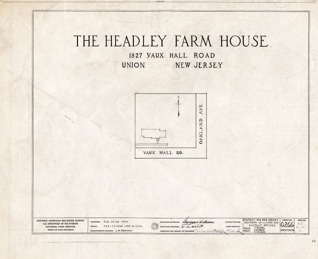 Blueprint HABS NJ,20-UNI,2- (Sheet 0 of 16) - Brandt-Headley Farm House, 1827 Vauxhall Road, Union, Union County, NJ