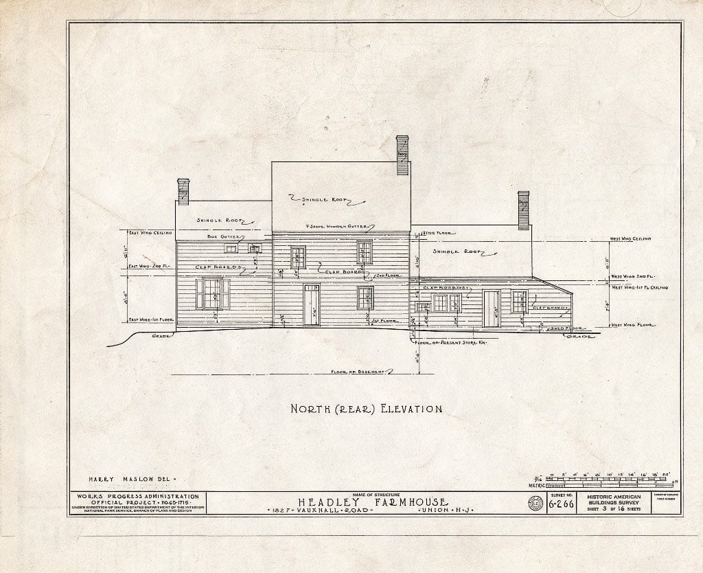 Blueprint HABS NJ,20-UNI,2- (Sheet 3 of 16) - Brandt-Headley Farm House, 1827 Vauxhall Road, Union, Union County, NJ