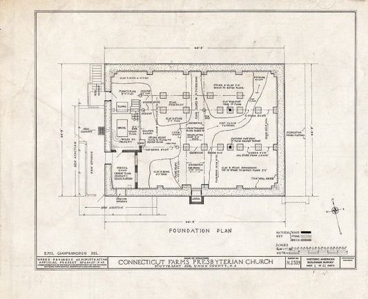 Blueprint 1. Foundation Plan - Connecticut Farms Presbyterian Church, Stuyvesant Avenue, Union, Union County, NJ
