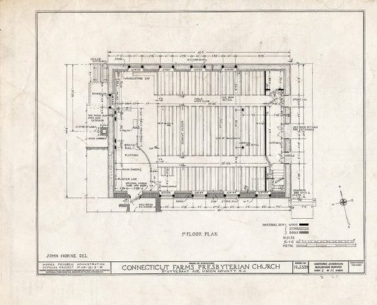 Blueprint 2. First Floor Plan - Connecticut Farms Presbyterian Church, Stuyvesant Avenue, Union, Union County, NJ
