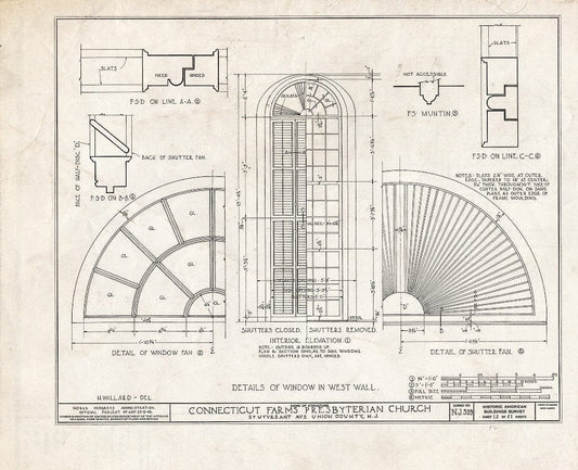Blueprint 12. Details of Window in west Wall - Connecticut Farms Presbyterian Church, Stuyvesant Avenue, Union, Union County, NJ
