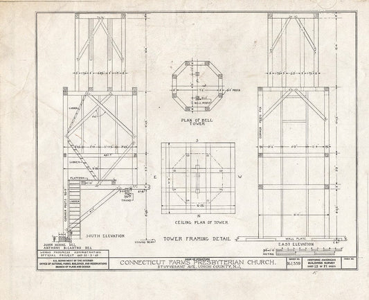 Blueprint 15. Tower framing Detail - Connecticut Farms Presbyterian Church, Stuyvesant Avenue, Union, Union County, NJ