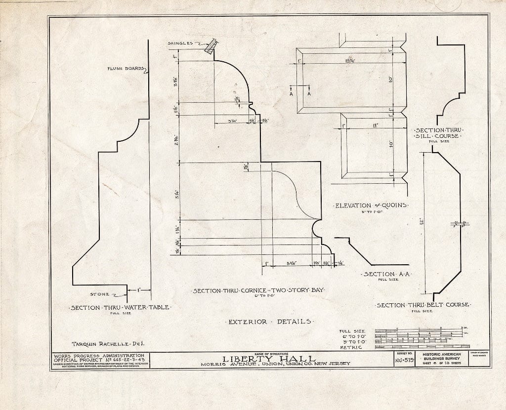 Blueprint HABS NJ,20-UNI,3- (Sheet 8 of 13) - Liberty Hall, Morris Avenue, Union, Union County, NJ