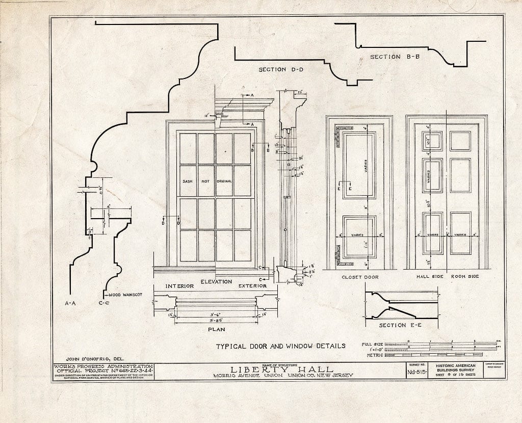 Blueprint HABS NJ,20-UNI,3- (Sheet 9 of 13) - Liberty Hall, Morris Avenue, Union, Union County, NJ