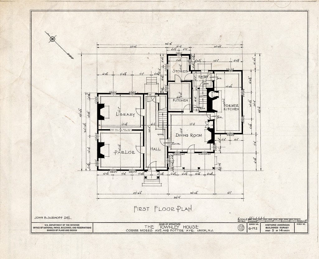 Blueprint HABS NJ,20-UNI,1- (Sheet 5 of 14) - Townley House, Morris & Potter Avenues, Union, Union County, NJ