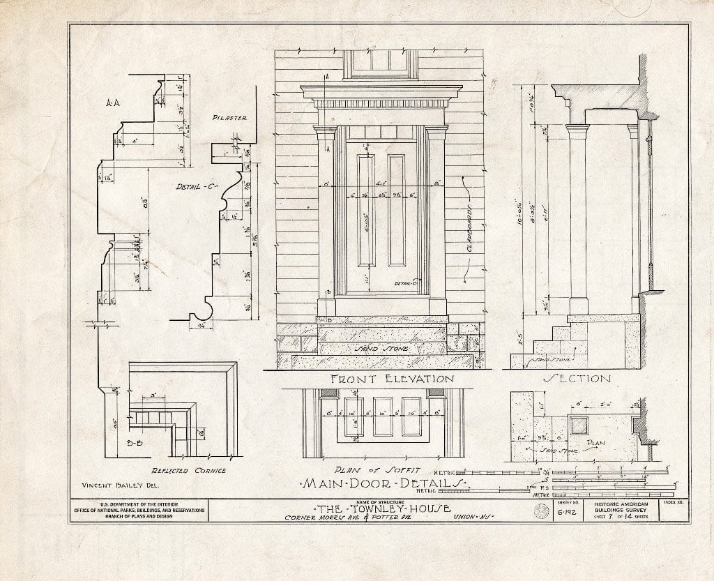 Blueprint HABS NJ,20-UNI,1- (Sheet 7 of 14) - Townley House, Morris & Potter Avenues, Union, Union County, NJ