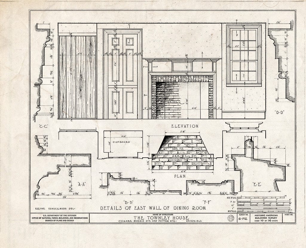 Blueprint HABS NJ,20-UNI,1- (Sheet 10 of 14) - Townley House, Morris & Potter Avenues, Union, Union County, NJ