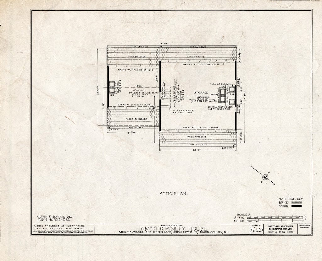 Blueprint HABS NJ,20-UNI,4- (Sheet 4 of 15) - James Townley House, Morris Avenue & Green Lane, Union, Union County, NJ