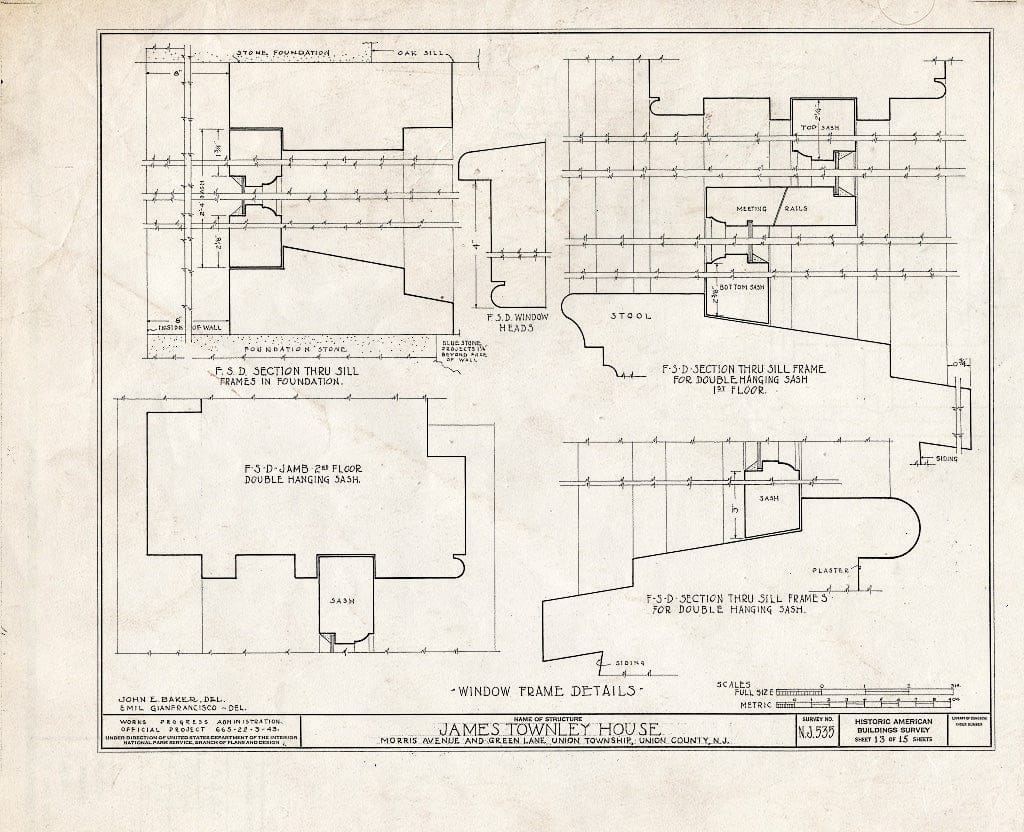 Blueprint HABS NJ,20-UNI,4- (Sheet 13 of 15) - James Townley House, Morris Avenue & Green Lane, Union, Union County, NJ