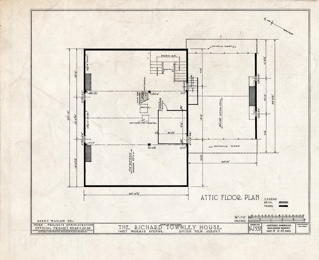 Blueprint HABS NJ,20-UNI,6- (Sheet 4 of 42) - Richard Townley House, 1407 Morris Avenue, Union, Union County, NJ