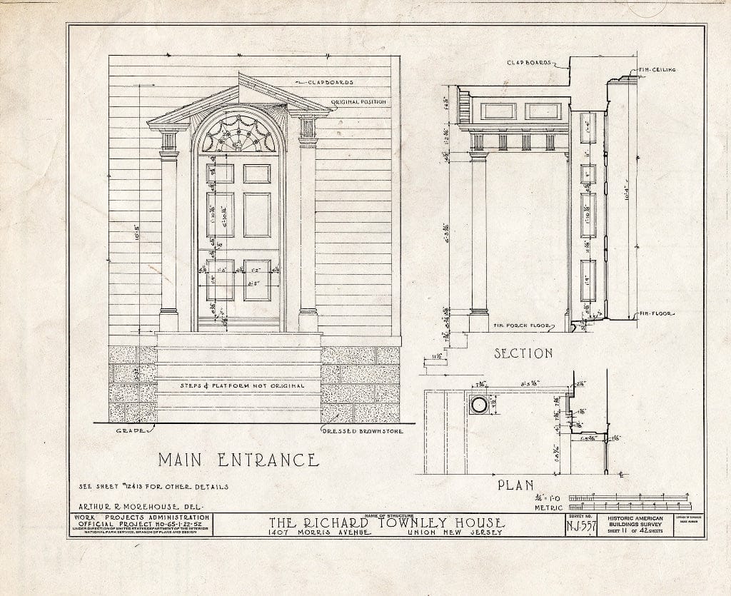 Blueprint HABS NJ,20-UNI,6- (Sheet 11 of 42) - Richard Townley House, 1407 Morris Avenue, Union, Union County, NJ