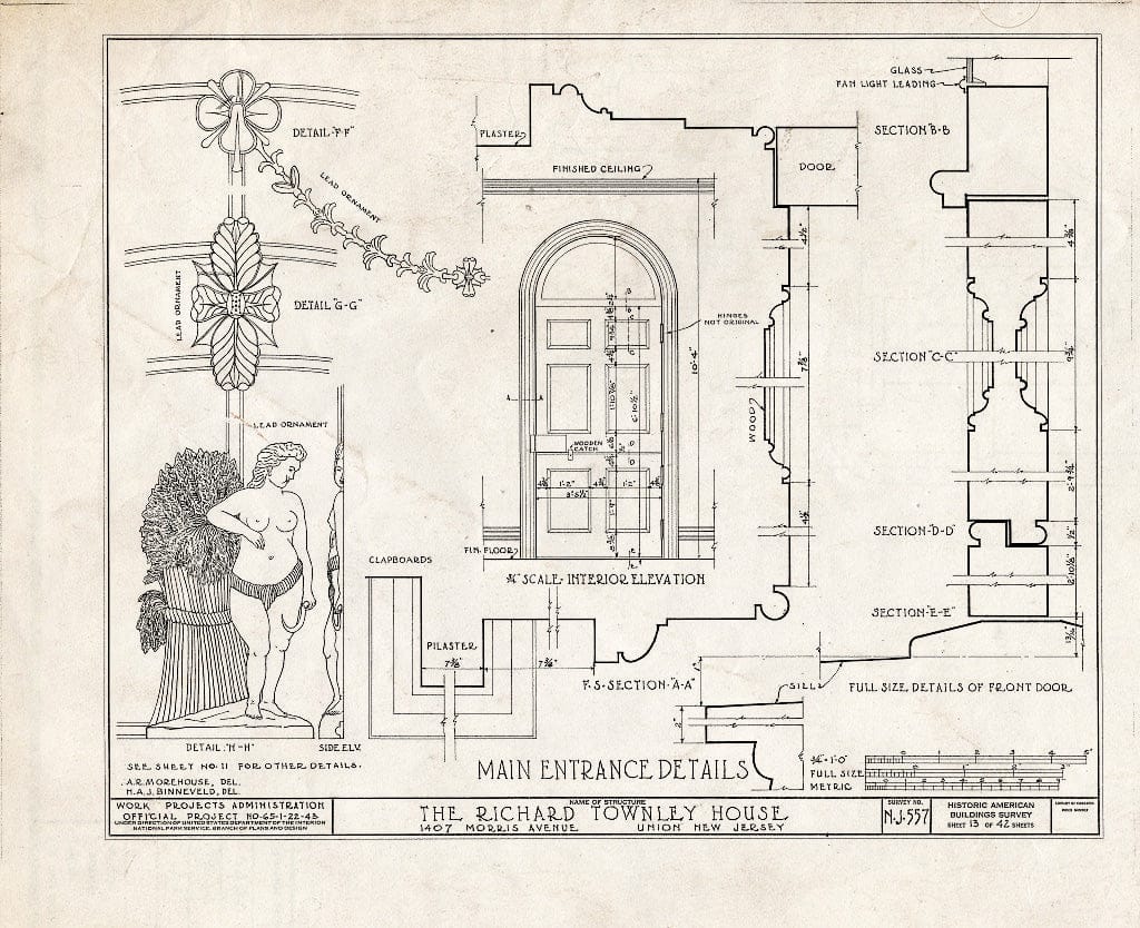 Blueprint HABS NJ,20-UNI,6- (Sheet 13 of 42) - Richard Townley House, 1407 Morris Avenue, Union, Union County, NJ