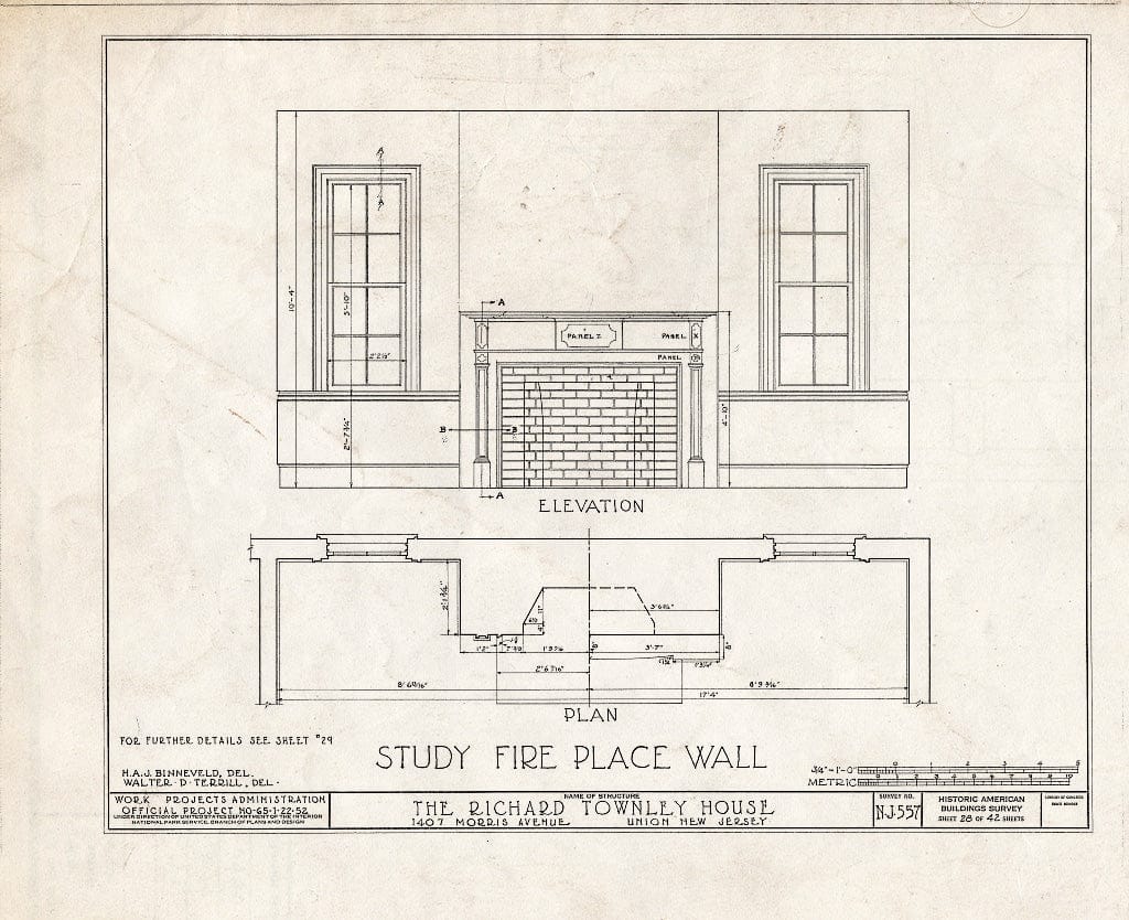 Blueprint HABS NJ,20-UNI,6- (Sheet 28 of 42) - Richard Townley House, 1407 Morris Avenue, Union, Union County, NJ