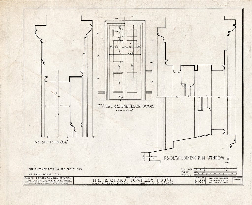 Blueprint HABS NJ,20-UNI,6- (Sheet 32 of 42) - Richard Townley House, 1407 Morris Avenue, Union, Union County, NJ