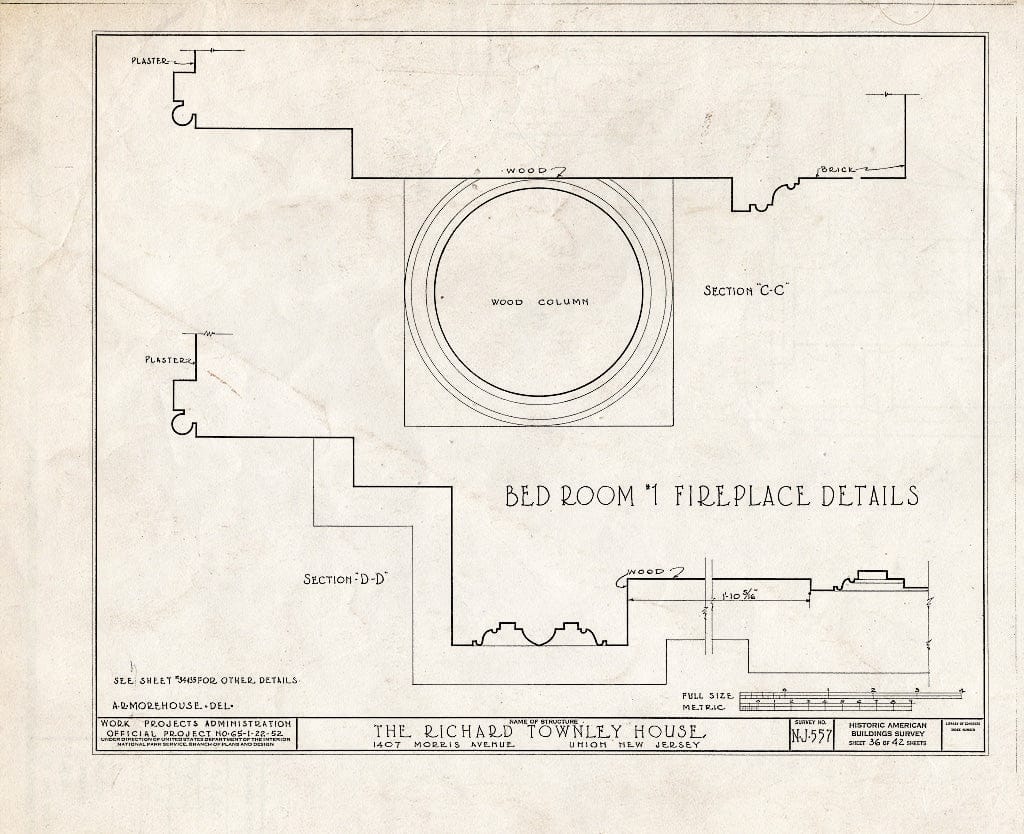 Blueprint HABS NJ,20-UNI,6- (Sheet 36 of 42) - Richard Townley House, 1407 Morris Avenue, Union, Union County, NJ