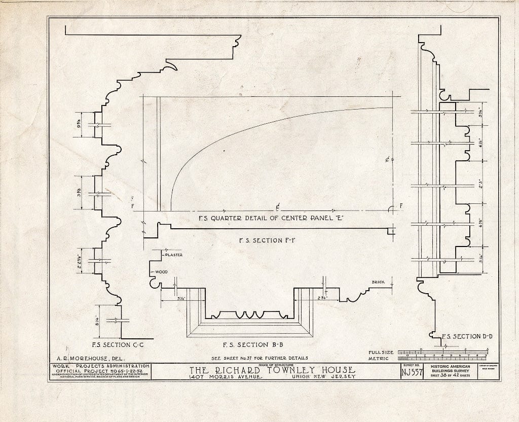 Blueprint HABS NJ,20-UNI,6- (Sheet 38 of 42) - Richard Townley House, 1407 Morris Avenue, Union, Union County, NJ