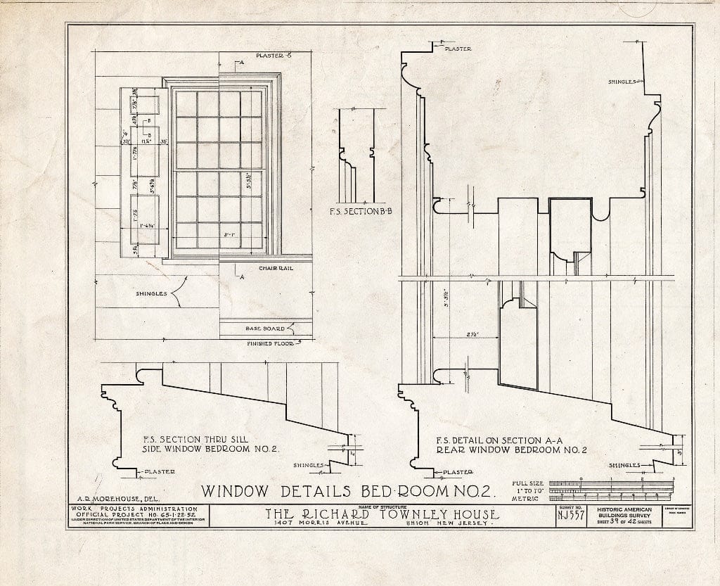 Blueprint HABS NJ,20-UNI,6- (Sheet 39 of 42) - Richard Townley House, 1407 Morris Avenue, Union, Union County, NJ