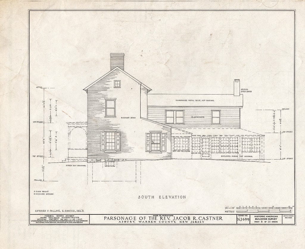 Blueprint HABS NJ,21-ASBU,1- (Sheet 8 of 25) - Reverend Jacob R. Castner Parsonage, Main Street, Asbury, Warren County, NJ