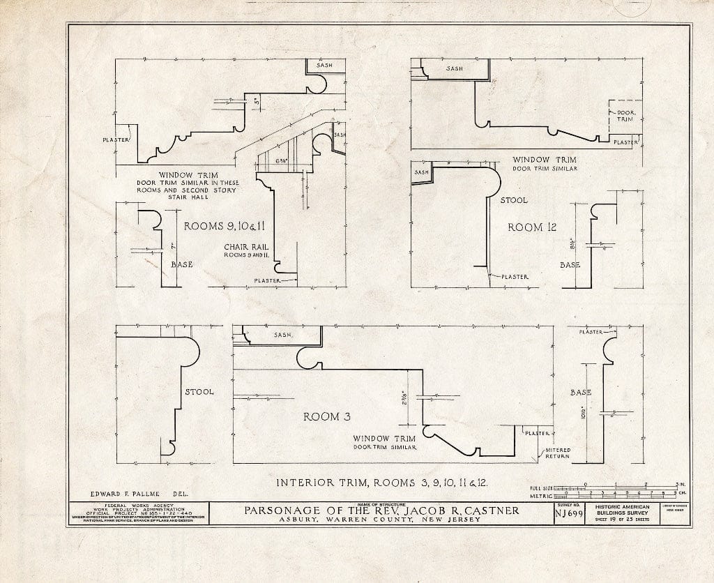 Blueprint HABS NJ,21-ASBU,1- (Sheet 19 of 25) - Reverend Jacob R. Castner Parsonage, Main Street, Asbury, Warren County, NJ