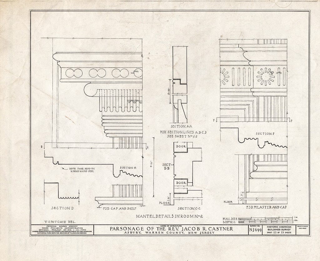 Blueprint HABS NJ,21-ASBU,1- (Sheet 23 of 25) - Reverend Jacob R. Castner Parsonage, Main Street, Asbury, Warren County, NJ