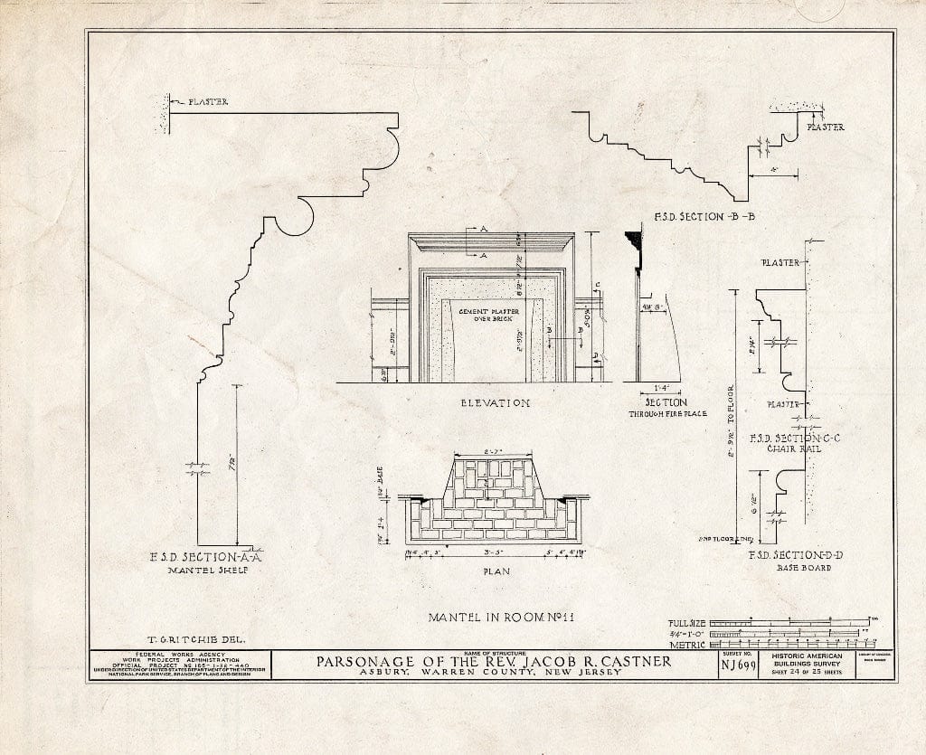 Blueprint HABS NJ,21-ASBU,1- (Sheet 24 of 25) - Reverend Jacob R. Castner Parsonage, Main Street, Asbury, Warren County, NJ