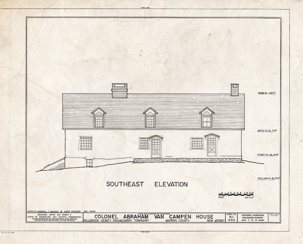 Blueprint HABS NJ,21-Cal,1- (Sheet 7 of 10) - Colonel Abraham Van Campen House, Old Mine Road, Millbrook, Warren County, NJ