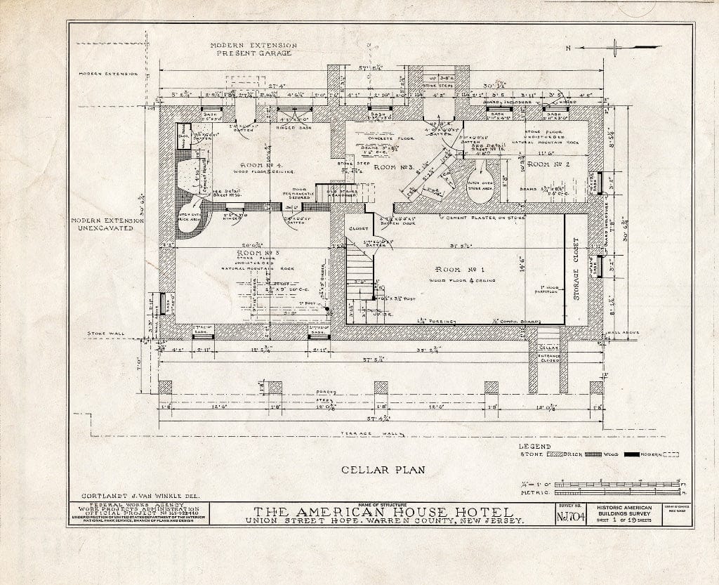 Blueprint HABS NJ,21-HOP,4- (Sheet 1 of 19) - American House Hotel, Union Street & Moravian Alley, Hope, Warren County, NJ