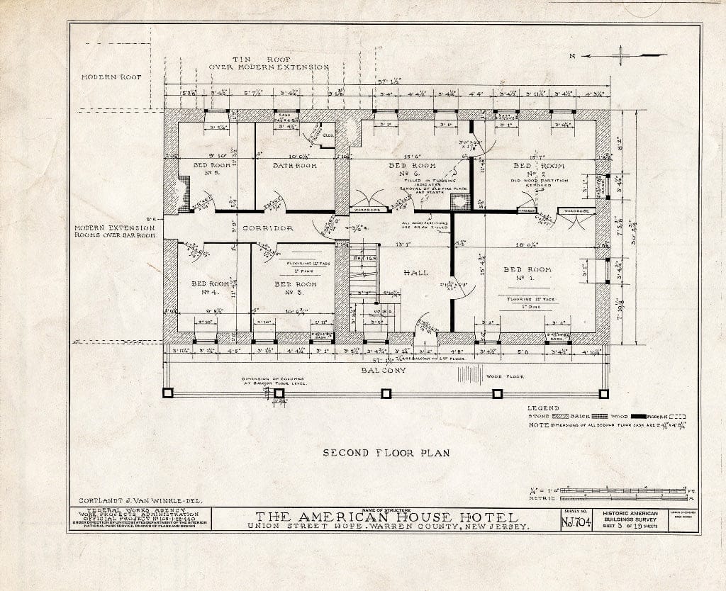 Blueprint HABS NJ,21-HOP,4- (Sheet 3 of 19) - American House Hotel, Union Street & Moravian Alley, Hope, Warren County, NJ