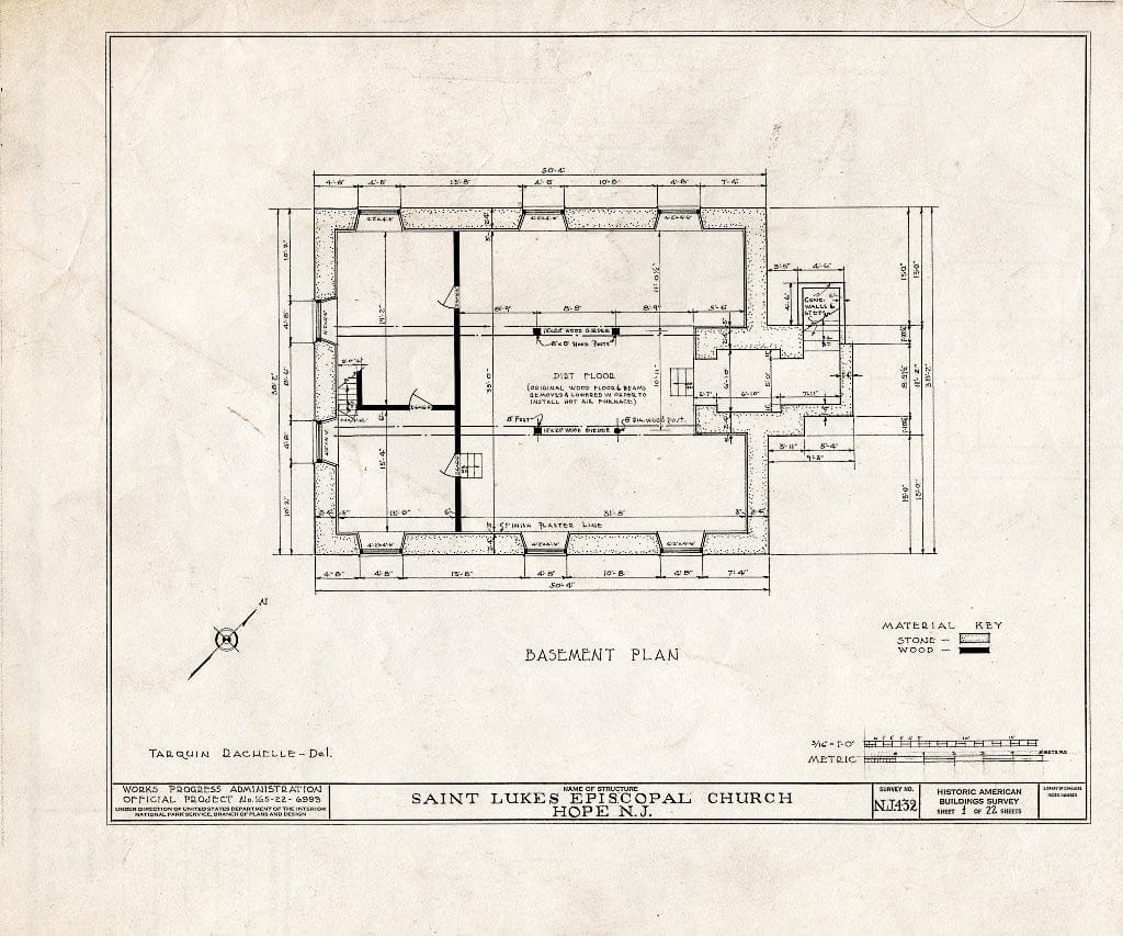 Blueprint HABS NJ,21-HOP,1- (Sheet 1 of 22) - St. Luke's Episcopal Church, High Street & Hickory Street, Hope, Warren County, NJ