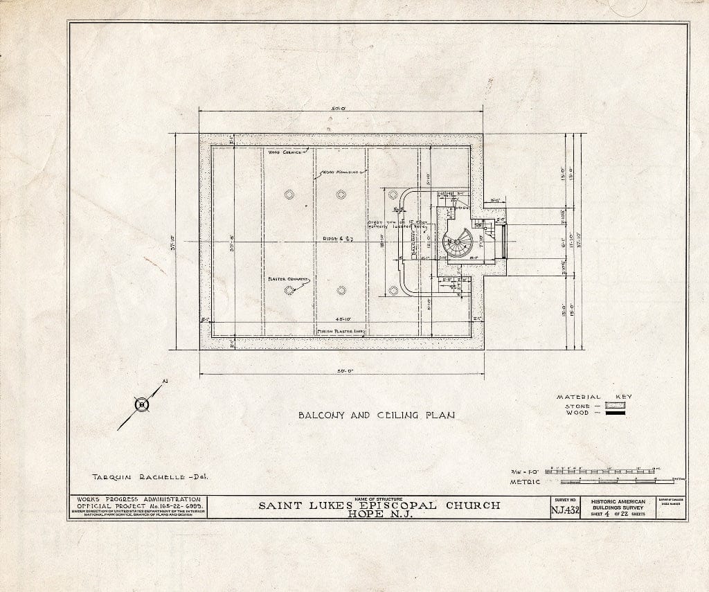 Blueprint HABS NJ,21-HOP,1- (Sheet 4 of 22) - St. Luke's Episcopal Church, High Street & Hickory Street, Hope, Warren County, NJ