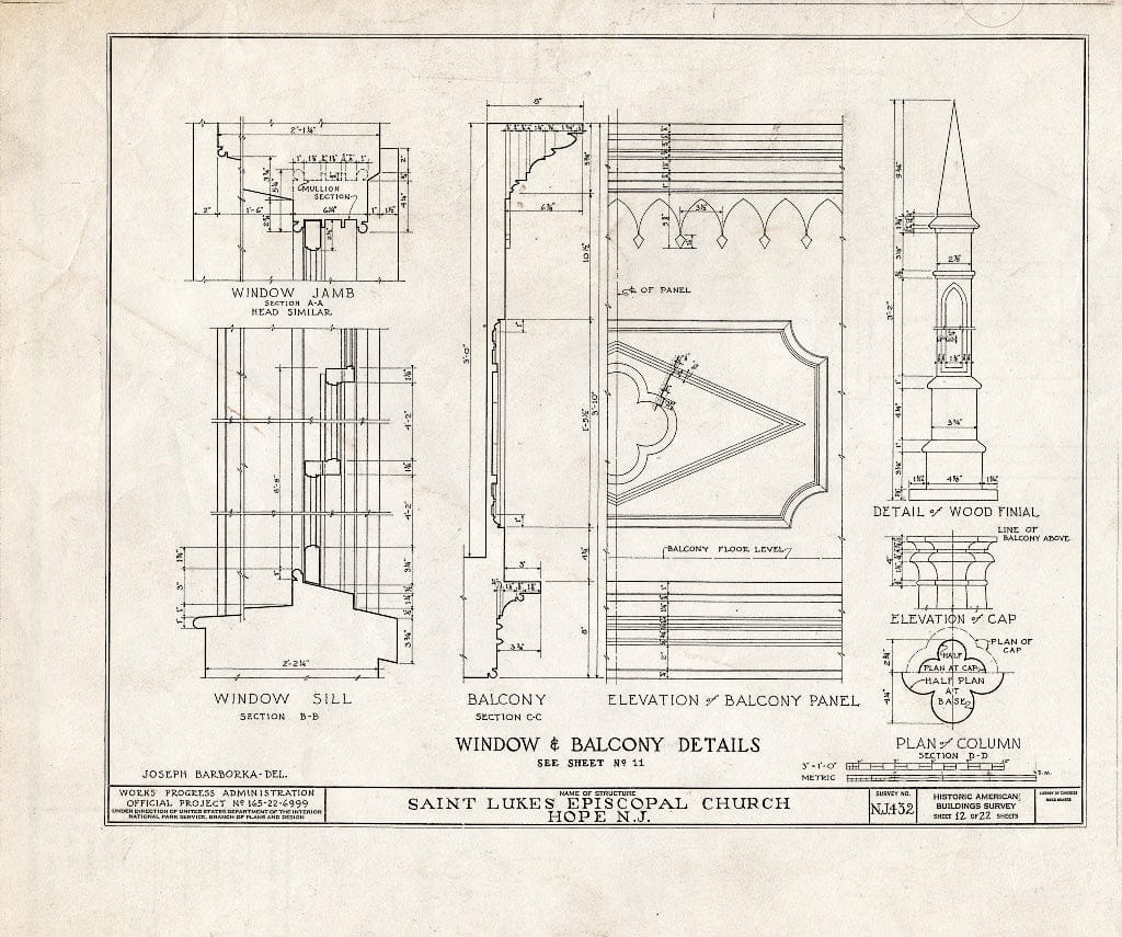 Blueprint HABS NJ,21-HOP,1- (Sheet 12 of 22) - St. Luke's Episcopal Church, High Street & Hickory Street, Hope, Warren County, NJ