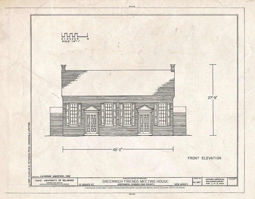 Blueprint HABS NJ,6-GREWI,10- (Sheet 2 of 4) - Greenwich Friends Meeting House, Ye Greate Street, Greenwich, Cumberland County, NJ