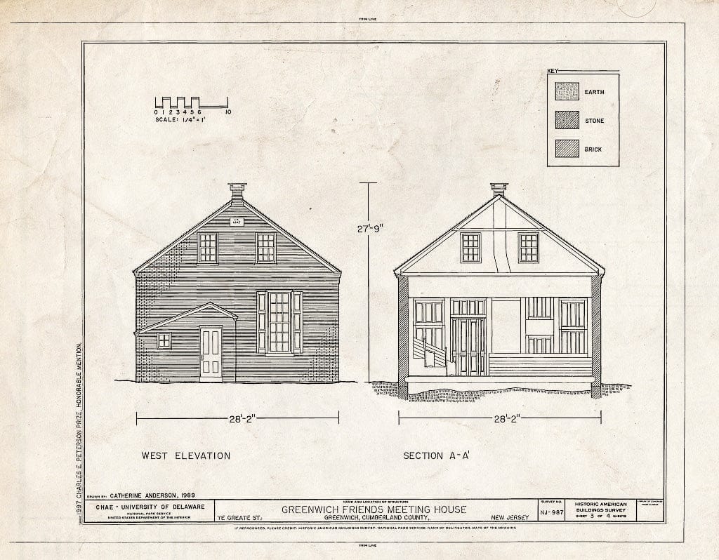 Blueprint HABS NJ,6-GREWI,10- (Sheet 3 of 4) - Greenwich Friends Meeting House, Ye Greate Street, Greenwich, Cumberland County, NJ