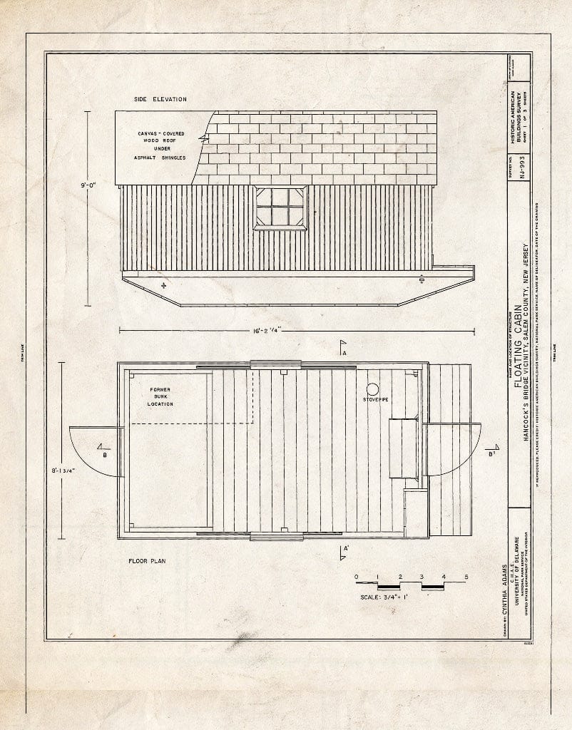 Blueprint HABS NJ,17-SAL.V,8- (Sheet 1 of 3) - Floating Cabin, King's Highway, stored in Cellar, previously Used on Delaware River, Salem, Salem County, NJ