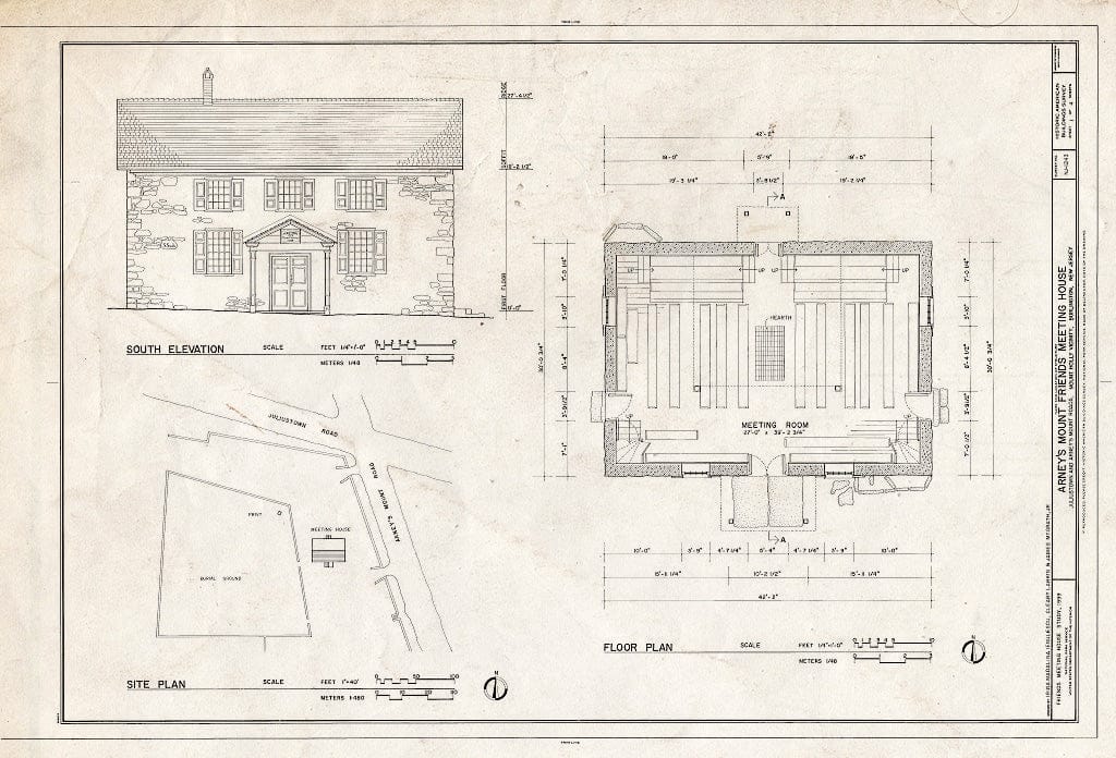 Blueprint HABS NJ-1243 (Sheet 1 of 4) - Arney's Mount Friends Meeting House, Southwest Corner of Juliustown & Arney's Mount Roads, Mount Holly, Burlington County, NJ