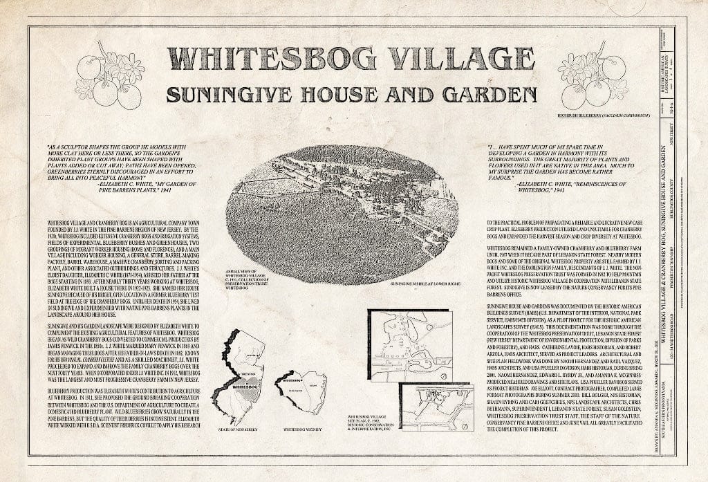 Blueprint HALS NJ-1-A (Sheet 1 of 4) - Whitesbog Village & Cranberry Bog, Suningive House & Garden, 120-34 Whitesbog Road, Pemberton, Burlington County, NJ