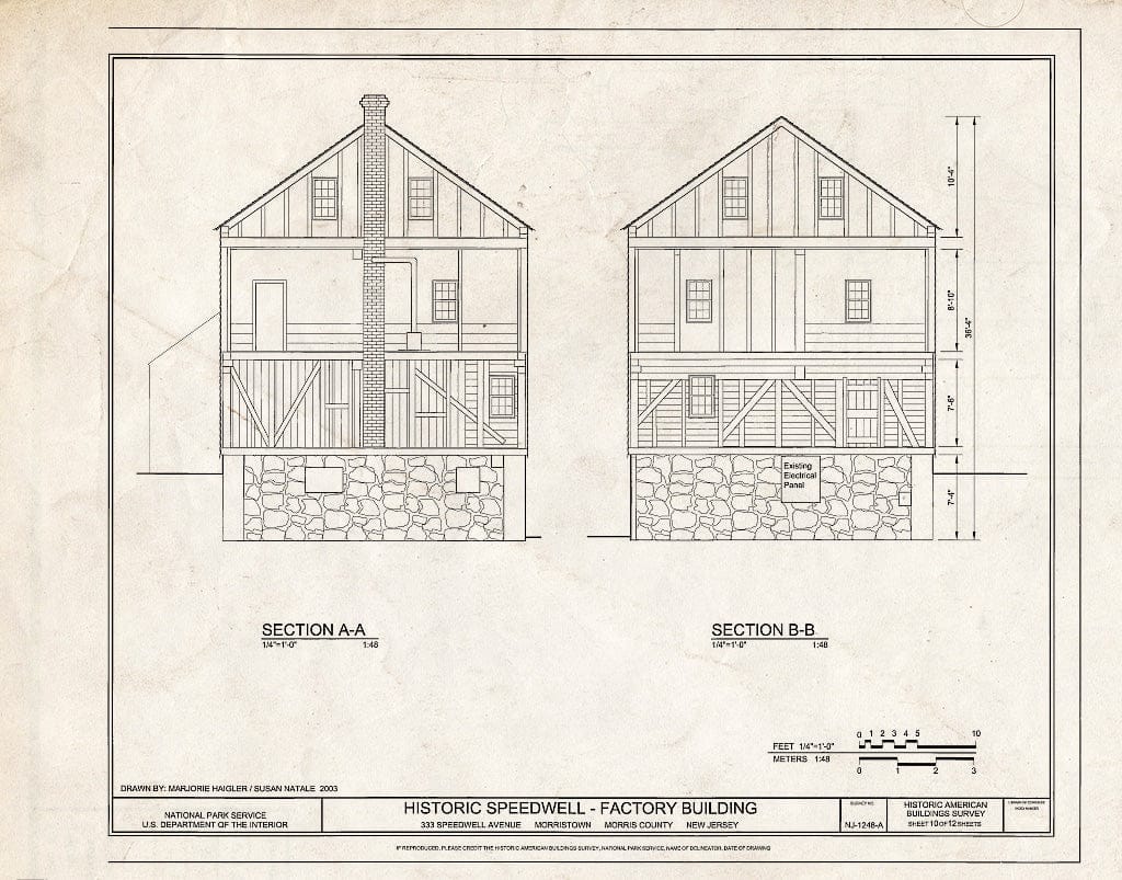 Blueprint HABS NJ-1248-A (Sheet 10 of 12) - Historic Speedwell, Factory Building, 333 Speedwell Avenue, Morristown, Morris County, NJ