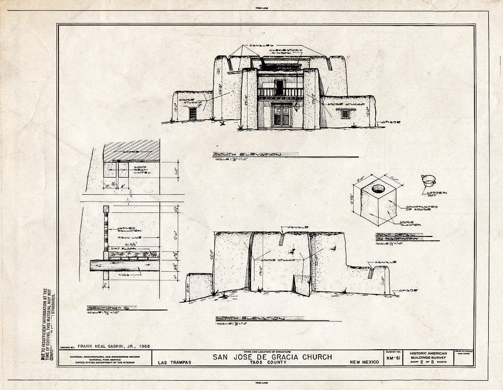 Blueprint HABS NM,28-Tramp,1- (Sheet 2 of 5) - San Jose de Gracia Church, Trampas, Taos County, NM