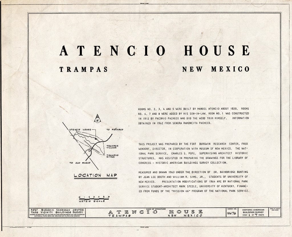 Blueprint HABS NM,28-Tramp,3- (Sheet 1 of 7) - Atencio House, Trampas, Taos County, NM