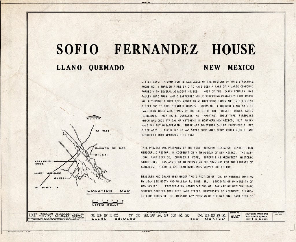 Blueprint HABS NM,28-Llano,1- (Sheet 1 of 4) - Sofio Fernandez House, Llano Quemado, Taos County, NM