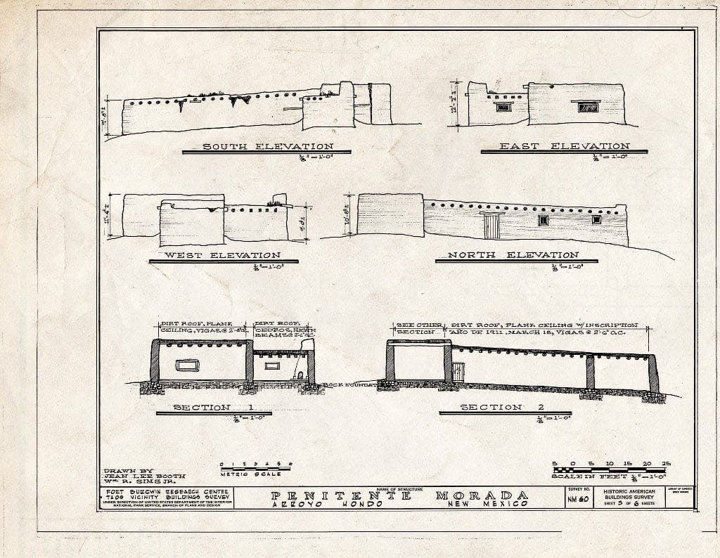 Blueprint HABS NM,28-ARROY,1- (Sheet 3 of 6) - Upper Penitente Morada Chapel, Arroyo Hondo, Taos County, NM