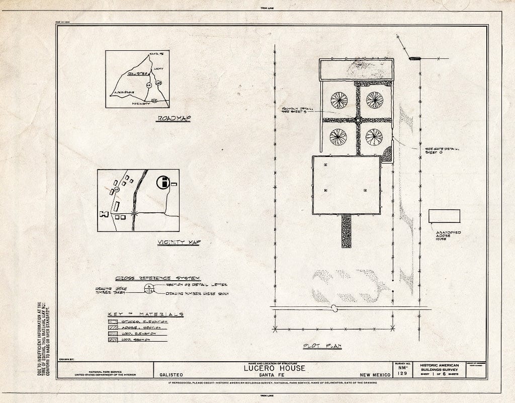 Blueprint HABS NM,25-GAL,2- (Sheet 1 of 6) - Lucero House, Galisteo, Santa Fe County, NM