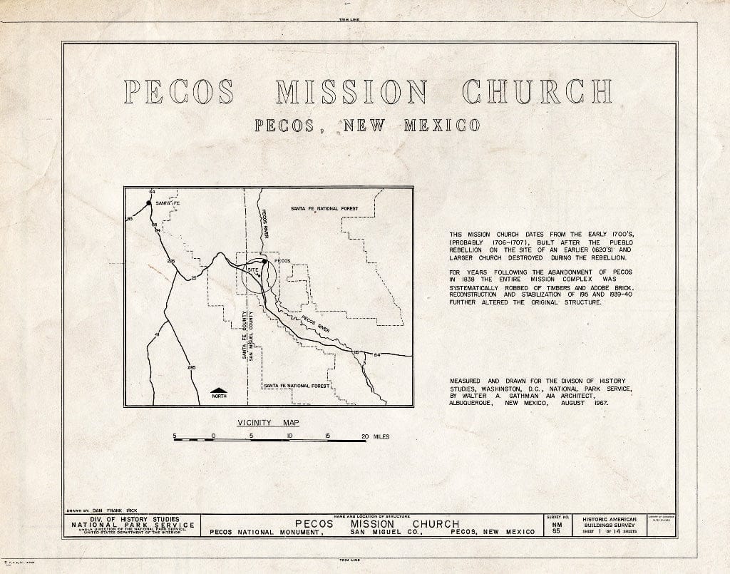 Blueprint HABS NM,24-PECO,1- (Sheet 1 of 14) - Pecos Church (Ruins), Pecos, San Miguel County, NM