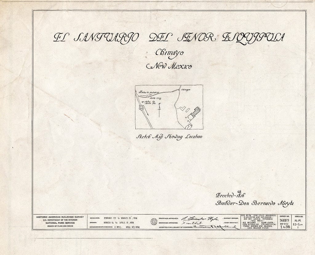 Blueprint HABS NM,25-CHIM,1- (Sheet 0 of 32) - El Santuario del Senor Esquipula, Chimayo, Rio Arriba County, NM