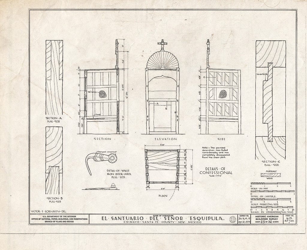 Blueprint HABS NM,25-CHIM,1- (Sheet 25 of 32) - El Santuario del Senor Esquipula, Chimayo, Rio Arriba County, NM