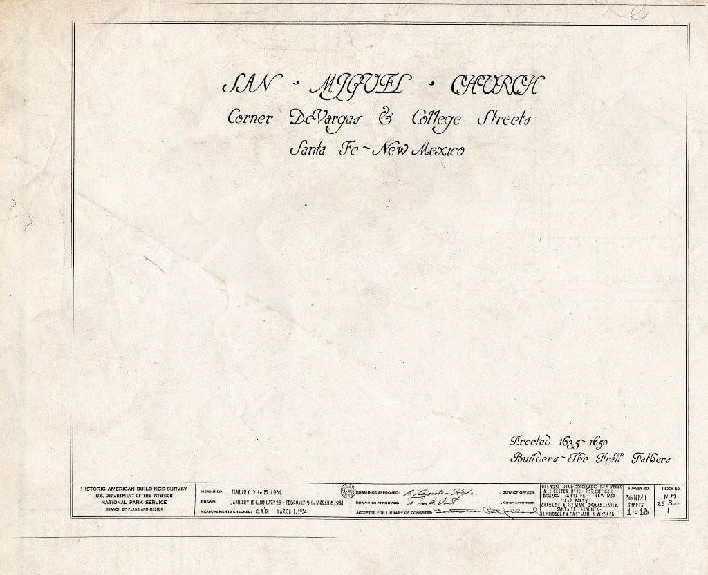 Blueprint HABS NM,25-SANFE,1- (Sheet 0 of 18) - San Miguel Church, Santa Fe, Santa Fe County, NM