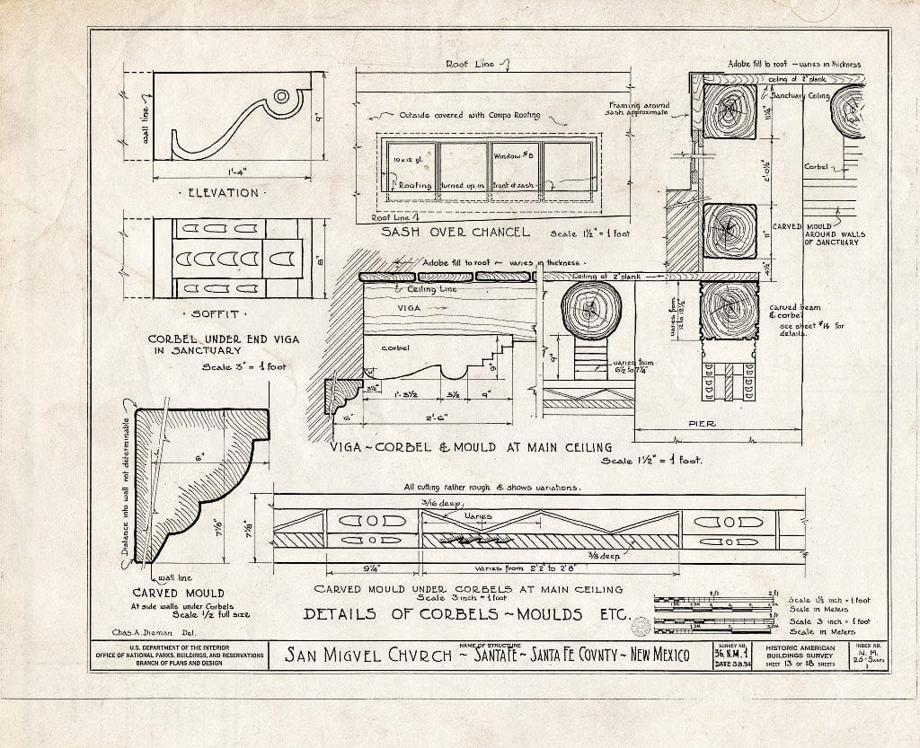 Blueprint HABS NM,25-SANFE,1- (Sheet 13 of 18) - San Miguel Church, Santa Fe, Santa Fe County, NM