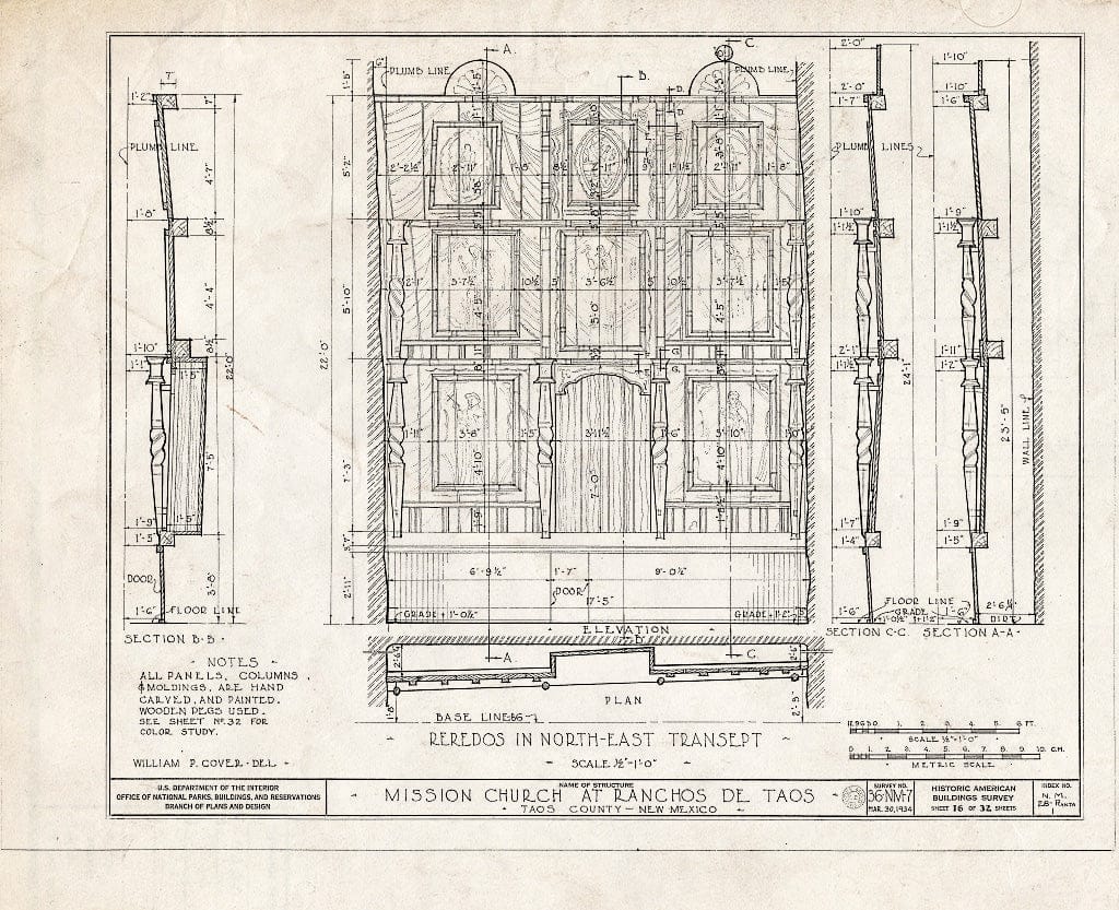 Blueprint HABS NM,28-RANTA,1- (Sheet 16 of 32) - Mission Church of Ranchos de Taos, Ranchos de Taos, Taos County, NM